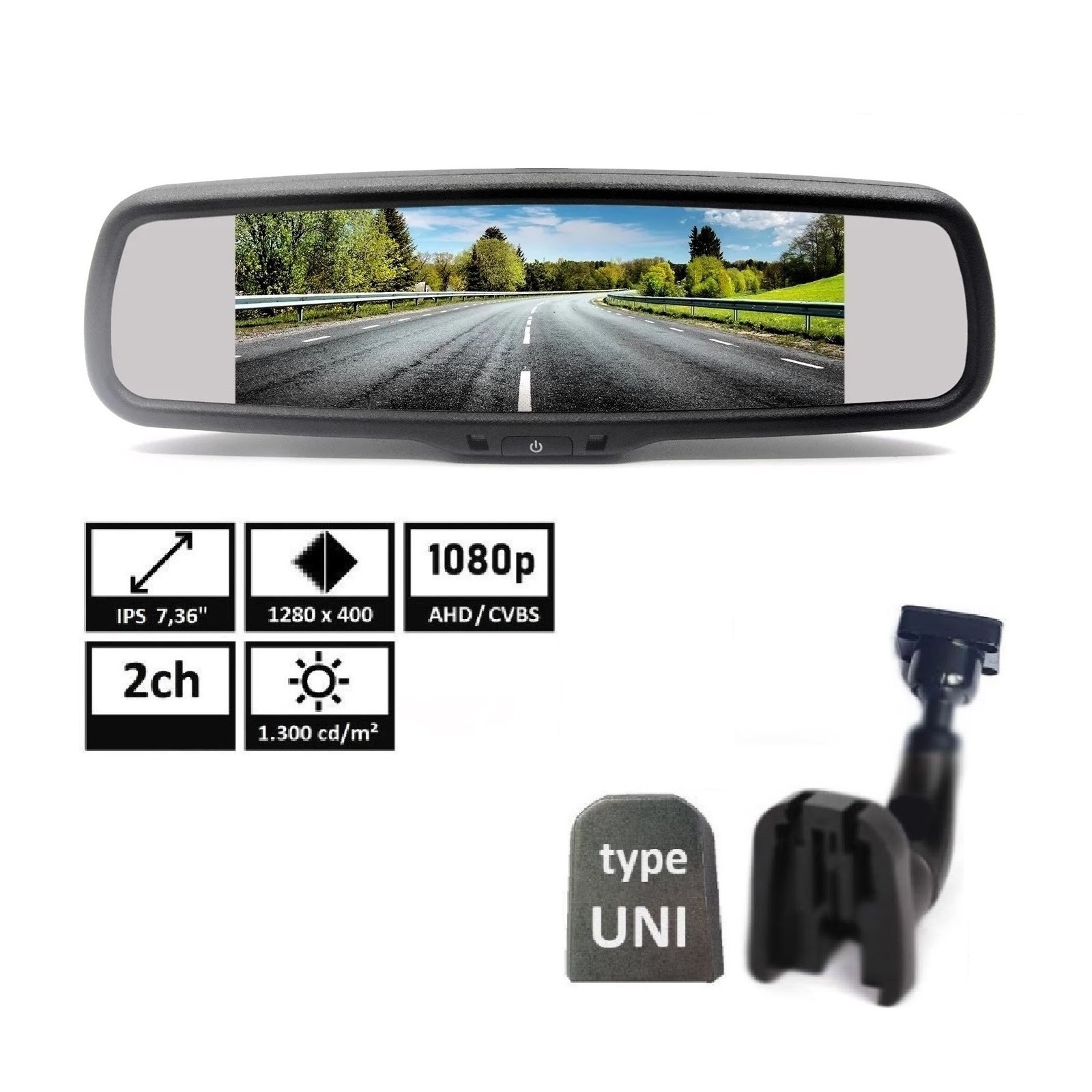TFT MIRROR7 AHD Monitor 7&quot; v zrcadle, s držákem a paticí na sklo